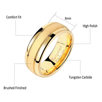 New Arrival Frosted Band Golden Colour Men's 8mm Tungsten Carbide  Wedding Rings Charm Jewellery for Men - The Jewellery Supermarket